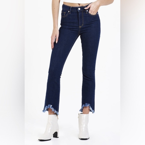 Dear John | High Rise Ankle Flare Distressed Jeans | Dark Wash | Size 29 - Picture 1 of 9